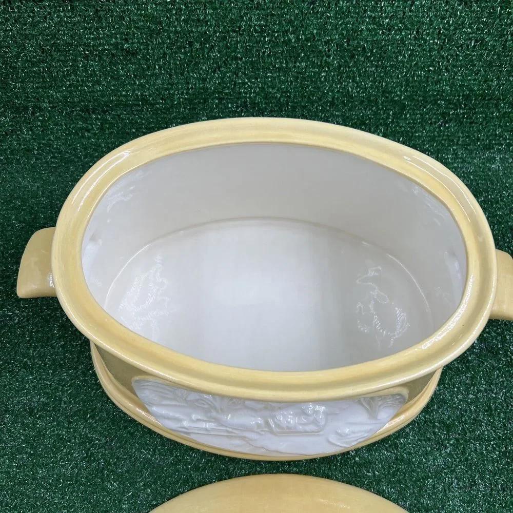 Vintage Hershe Molds 1981 Yellow Soup Serving Dish With Handle Read Descrip Flaw